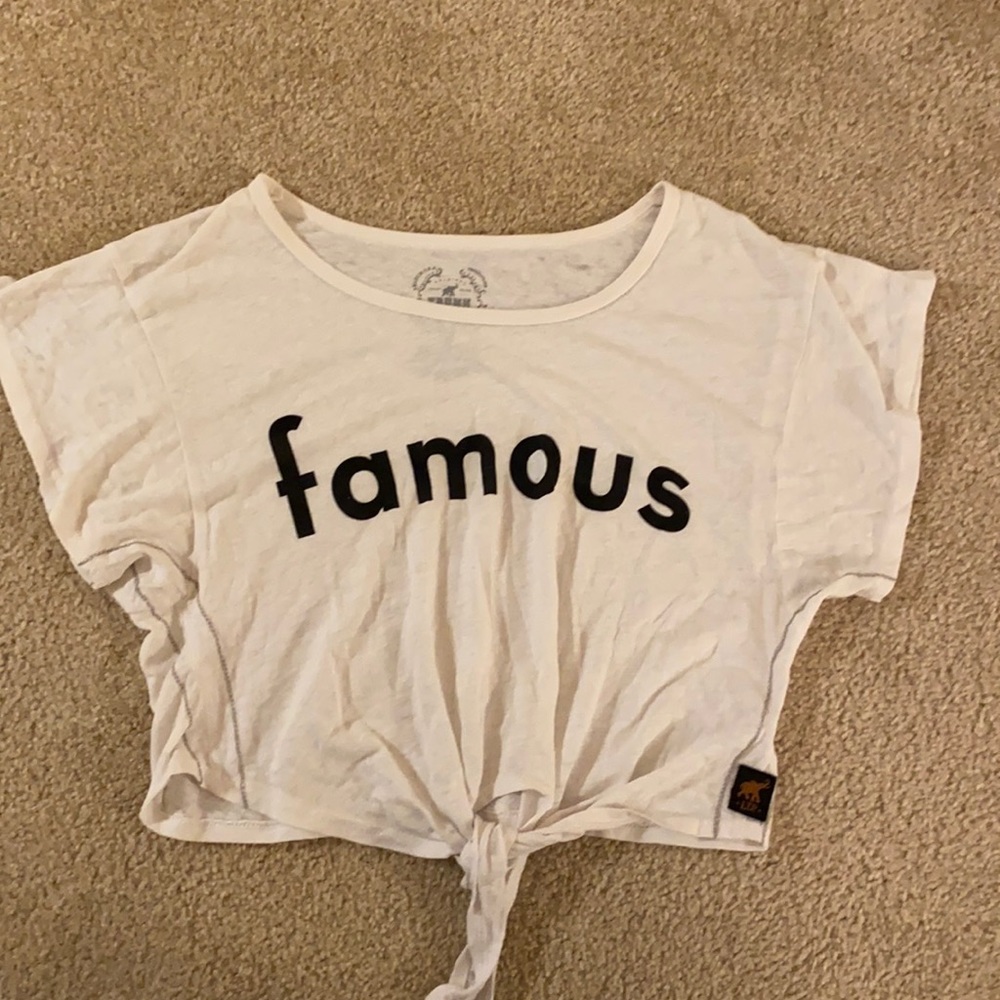 “Famous” front tie crop top